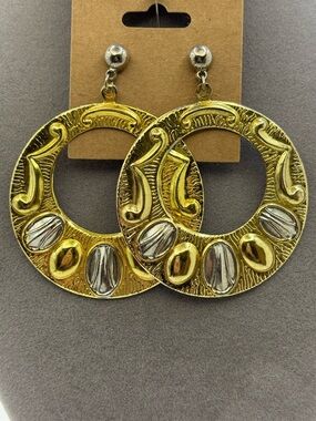 Boho Statement Earrings Gold Silver Tone Large Hoop Disc